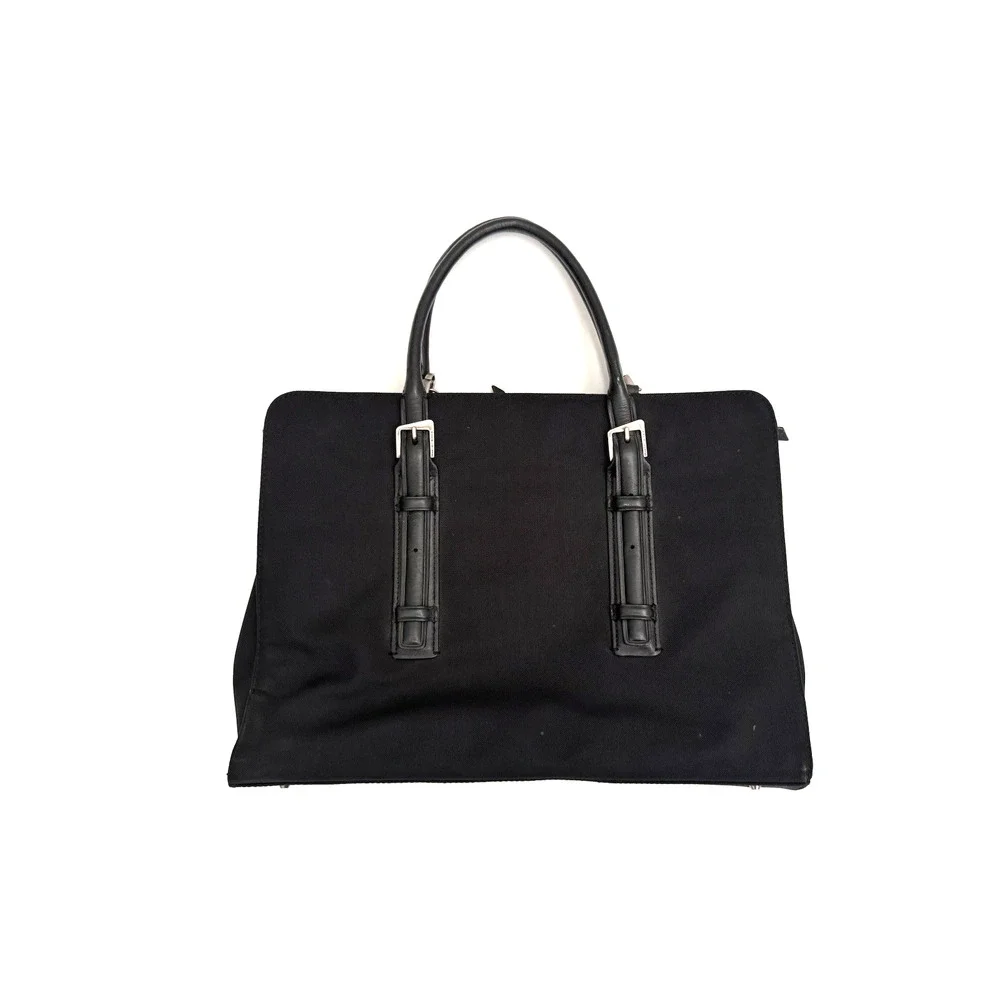 Francesco Biasia Work Tote Bag Black Nylon Leather-Trim Office Laptop Organizer